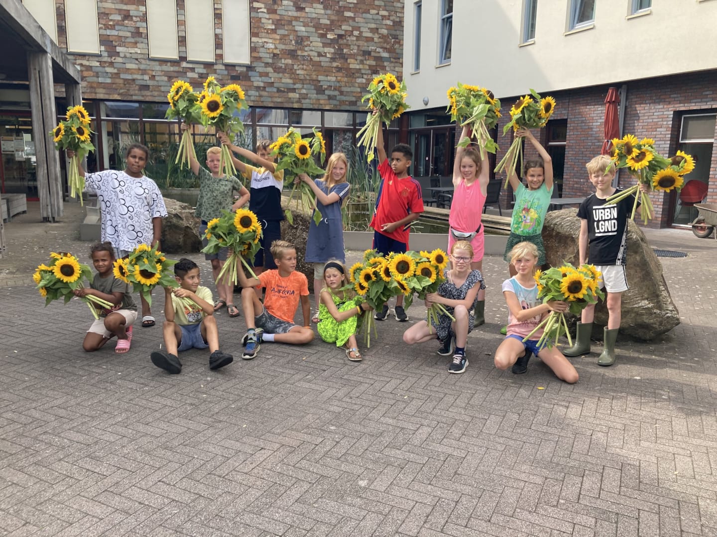 Zonnebloemen van jeugdtuin Stadshagen naar zorginstelling Zonnehuis